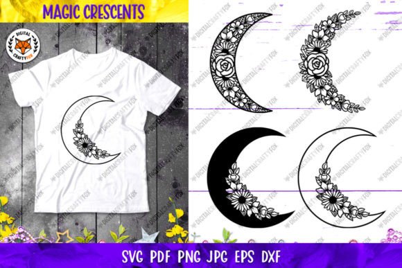 Crescent Moon SVG, Crescent Flowers SVG