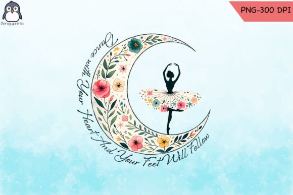 Dance with Heart Moon Floral PNG