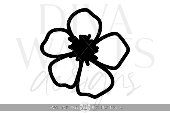 Five Petal Silhouette Flower Design SVG