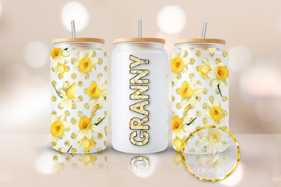 Floral Granny 16oz Glass Can Wrap PNG