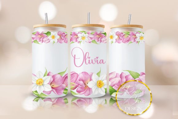 Floral Libbey Glass Wrap PNG UVDTF 16 Oz