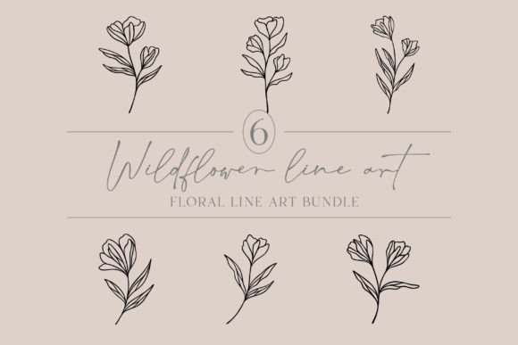 Floral Line Art Bundle Wildflowers