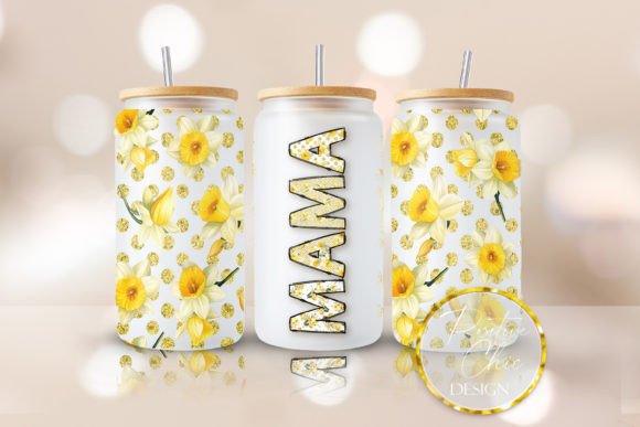 Floral Mama 16oz Glass Can Wrap PNG