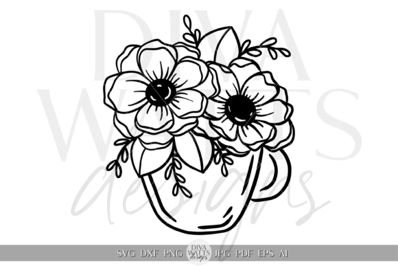 Minimalist Flowers in Teacup Design SVG