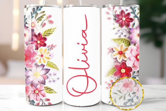 Name Tumbler Wrap PNG Floral Sublimation