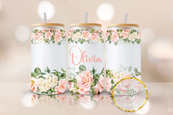Personalized Floral Libbey Glass UVDTF