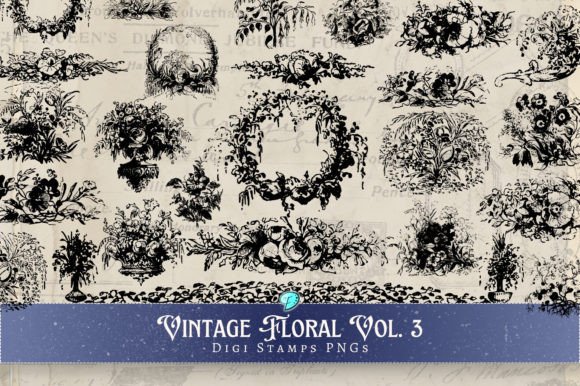 Vintage Floral Digi Stamps Vol. 3 PNG
